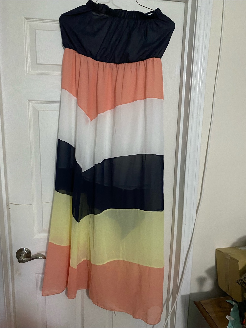 Source Unknown Colorblock Strapless Maxi Dress in Navy, Peach, White, Yellow